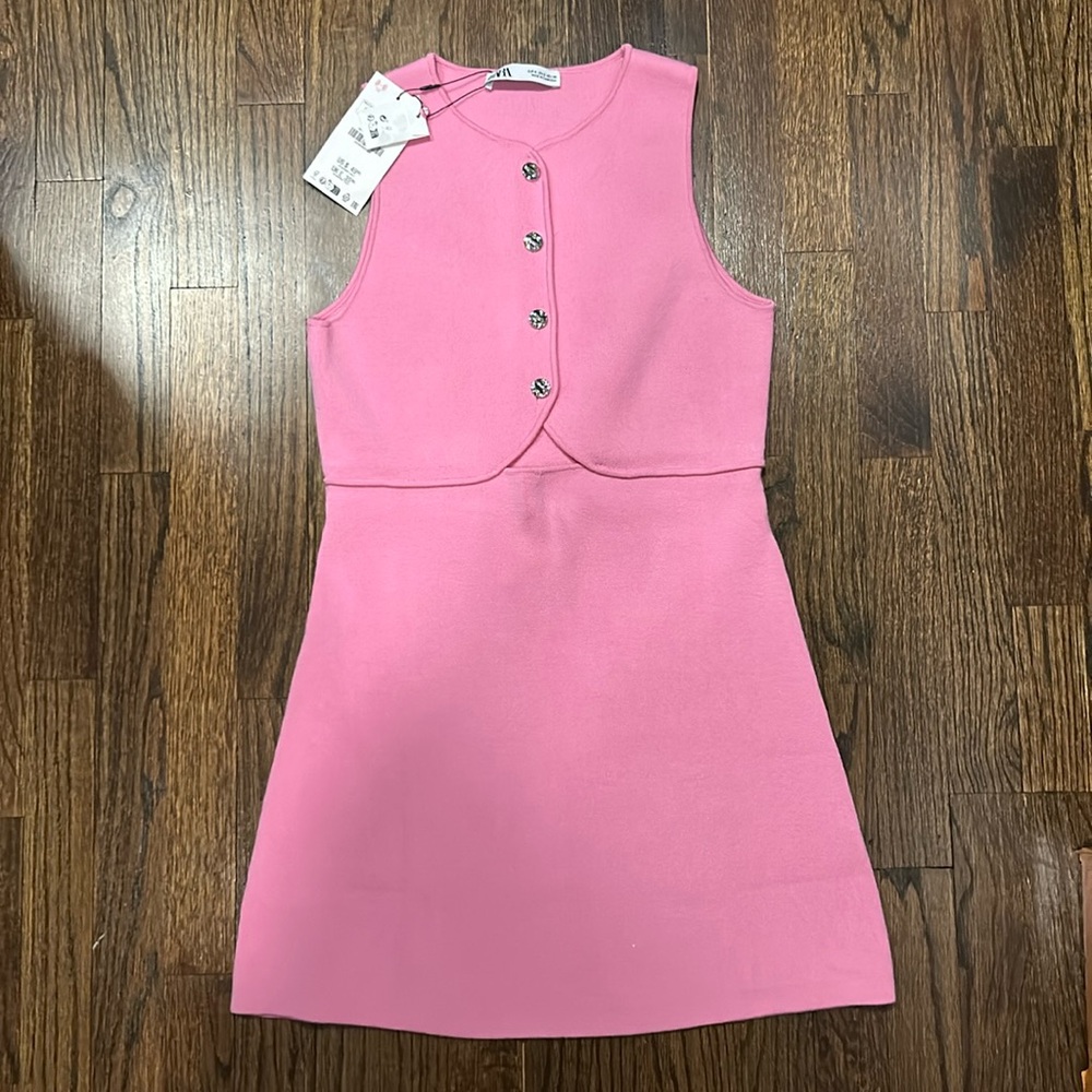 Brand neww Zara pink dress with cut out design and silver buttons